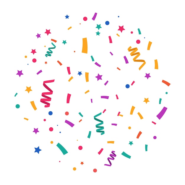 Kleurrijke Confetti en lint vallen op witte achtergrond Explosie Carnaval elementen Festival
