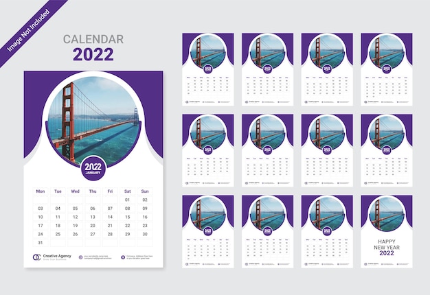 kleurrijke creatieve wandkalender 2022 nieuwjaar ontwerpsjabloon