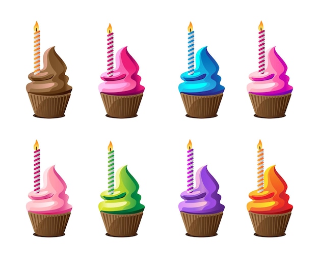 kleurrijke cupcakes met kaarsen voor de viering