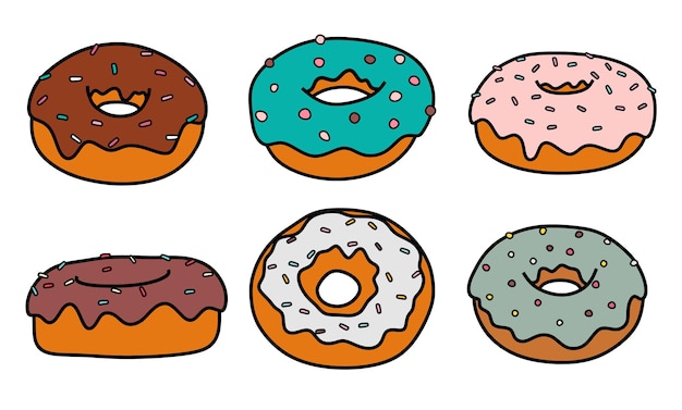 kleurrijke donuts-collectie. Doodle schets stijl.