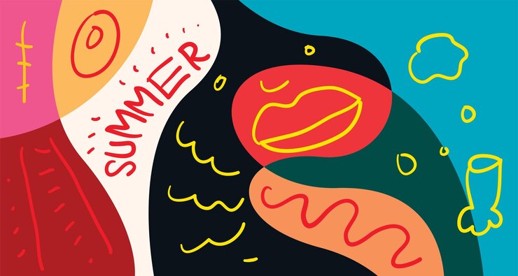 Kleurrijke Doodle Vector Illustratie Achtergrond voor Zomervakantie 2024 banner