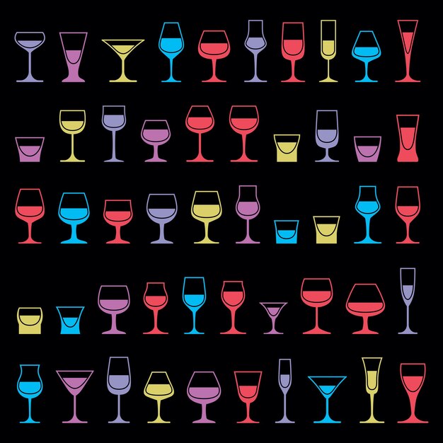 Kleurrijke drinkglazen collectie. Set van alcohol thema eenvoudige vectorillustraties. Vieringselementen, het beste voor gebruik in grafisch en webdesign.