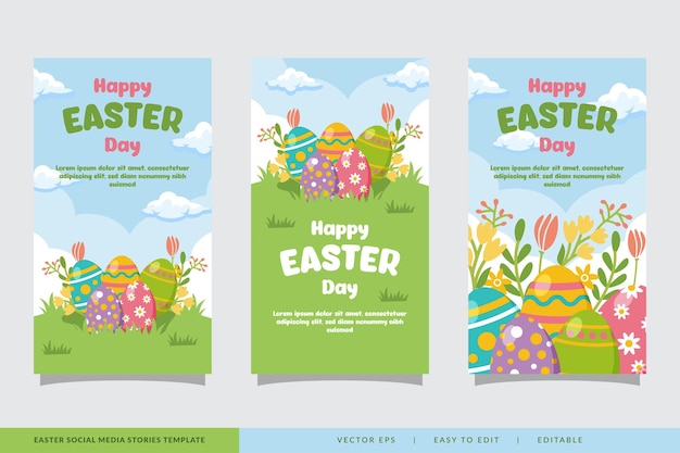 Vector kleurrijke easter day social media verhalen verzameling voor promotie