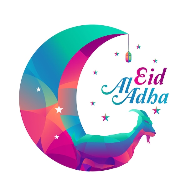 Kleurrijke Eid Al Adha-achtergrond met Bedug-decoraties halve maan sterren lantaarns