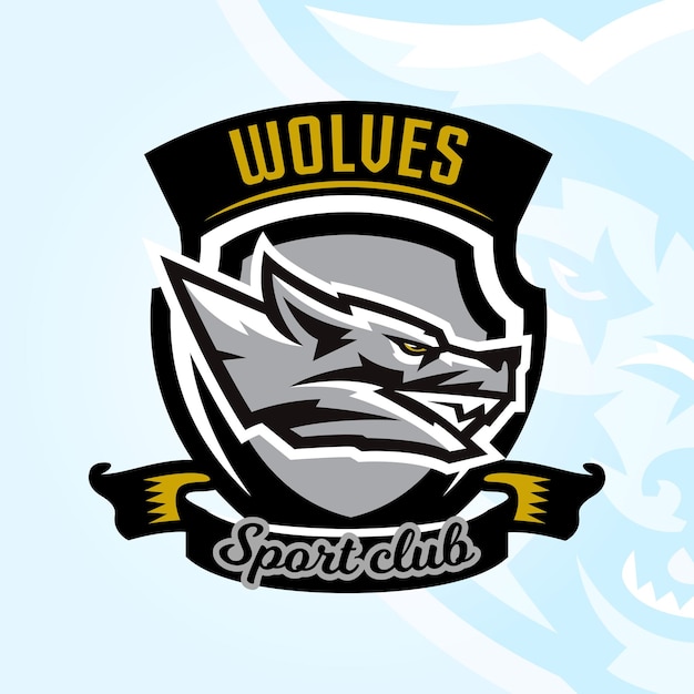 Kleurrijke embleem logo sticker agressieve wolf klaar om aan te vallen grijns grommend roofdier Vector illustratie sport stijl afdrukken op Tshirts