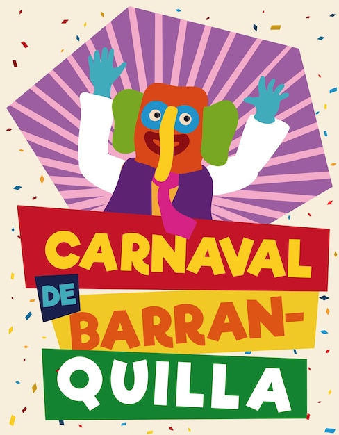 Kleurrijke en feestelijke platte promotieposter met marimonda voor Barranquillas Carnival