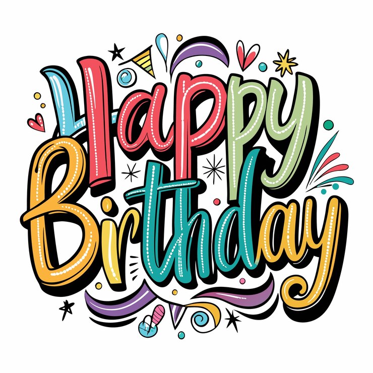 Vector kleurrijke en speelse happy birthday-letters met decoratieve elementen
