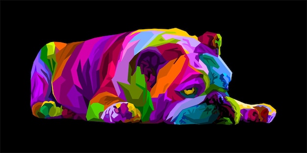 Kleurrijke Engelse bulldog in pop-art stijl schattige luie hond vectorillustratie