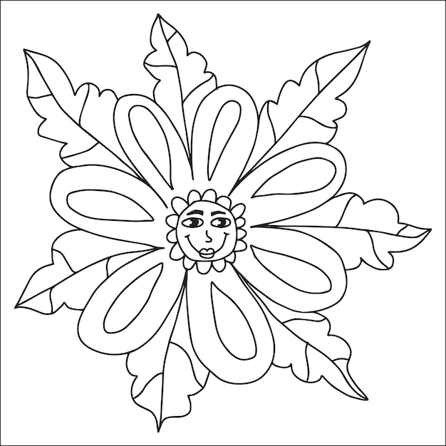 Kleurrijke fantasie doodle cartoon groovy gelukkige bloem geïsoleerd op een witte achtergrond