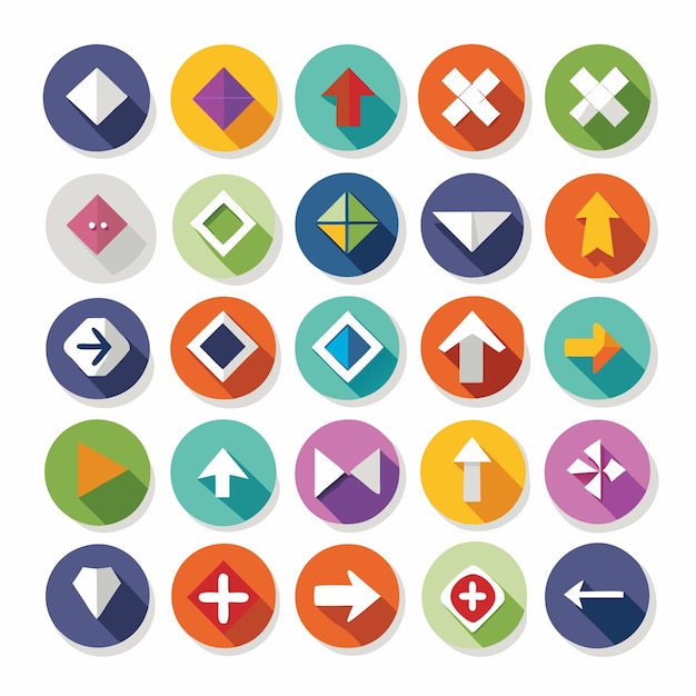 Kleurrijke Flat Arrow Icons Collection 25 Vector Icons voor UI-ontwerp