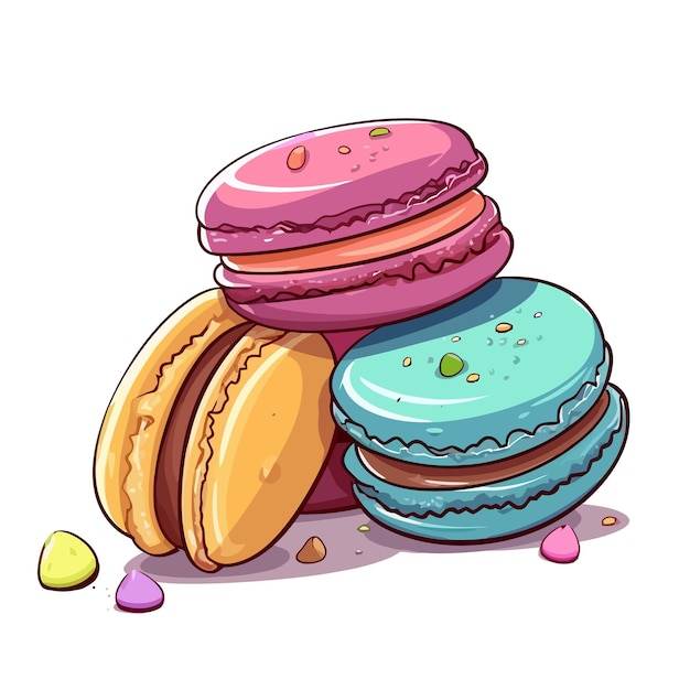 Kleurrijke Franse macaron koekjes geïsoleerd op wit Leuke afbeelding van macarons Vector illustratie