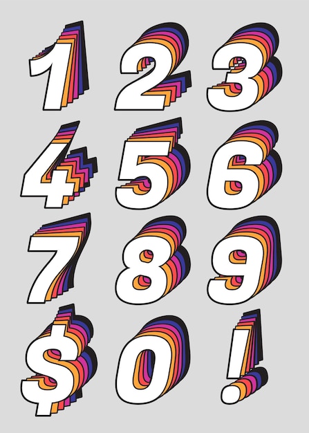 Kleurrijke gelaagde abstracte nummers instellen vectorillustratie