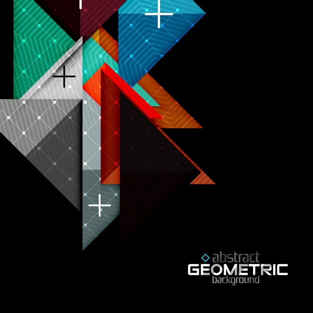 Kleurrijke geometrische vormen met textuur op zwart Modern futuristisch abstract ontwerpsjabloon