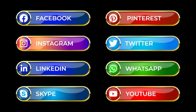 Kleurrijke glanzende 3d sociale media verloop knop set met ronde pictogram