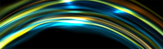 Kleurrijke glanzende gloeiende golven abstracte achtergrond. Glanzend golvend vectorbannerontwerp