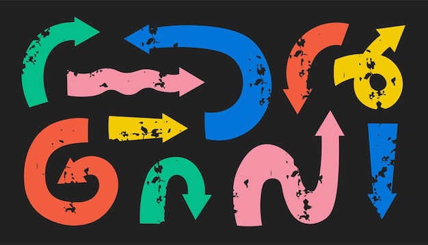 Kleurrijke grunge pijlen vector set
