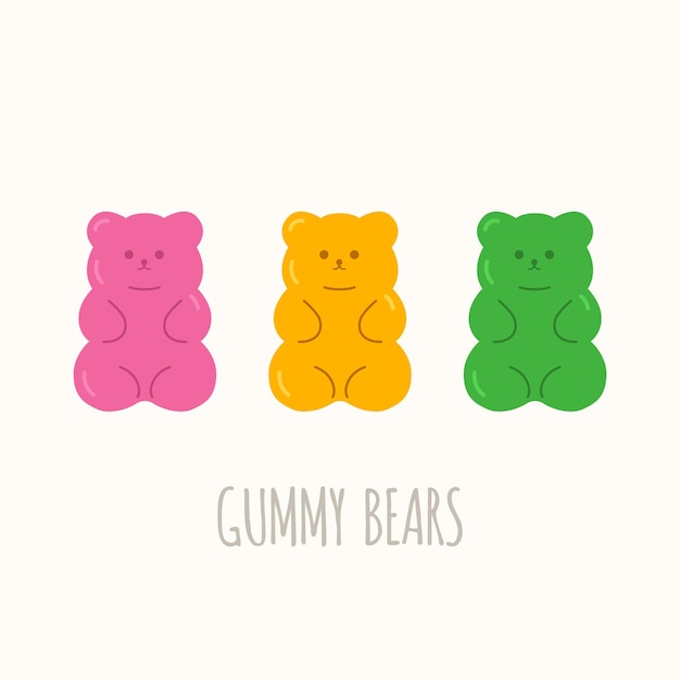 Kleurrijke gummi beren platte stijl eenvoudige snoep vector