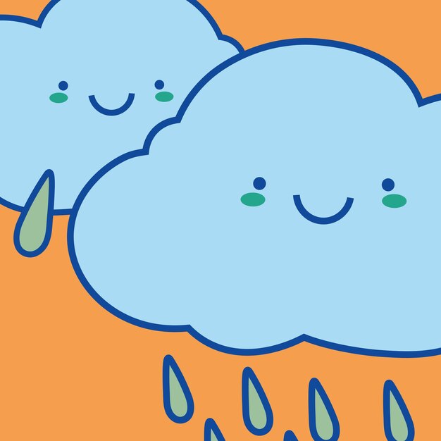 Kleurrijke hand getrokken leuke kaart met wolk en regen vectorillustratie EPS