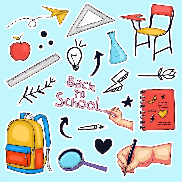 Kleurrijke Hand getrokken terug naar School Stickers-collectie