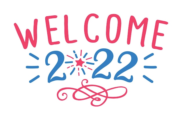 Kleurrijke handgeschreven happy new year citaat met witte achtergrond welkom 2022
