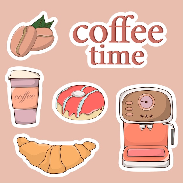 Kleurrijke handgetekende stickers voor café-elementen