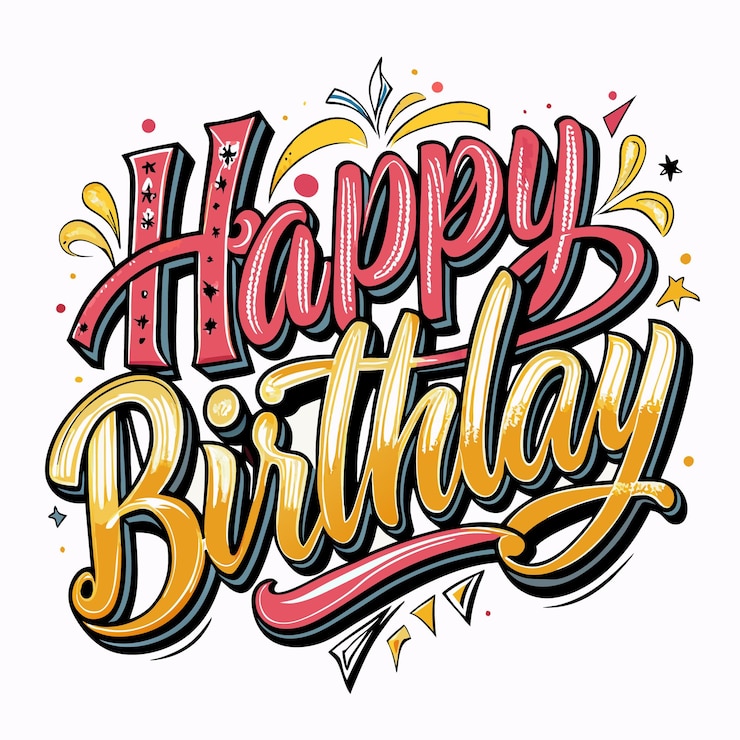 Vector kleurrijke happy birthday-letters met feestelijke versieringen