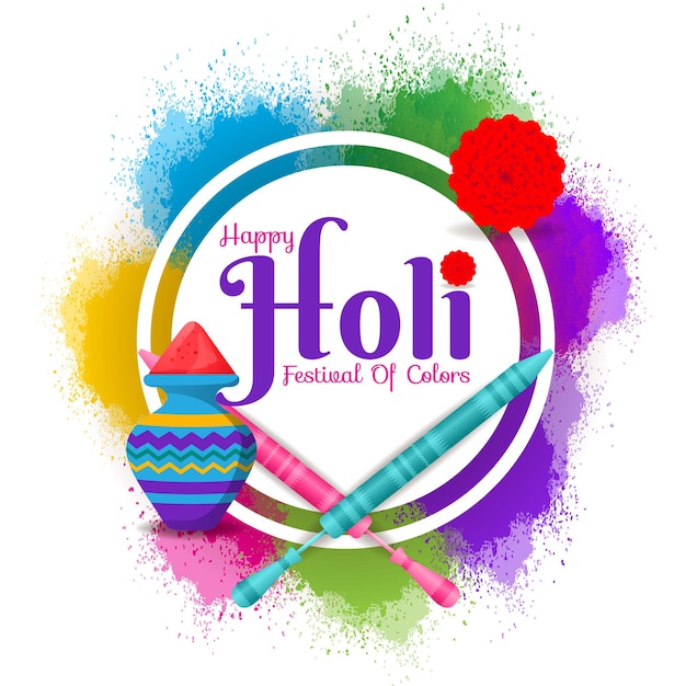 kleurrijke happy holi hindoe festival viering groet met kleur splash vector