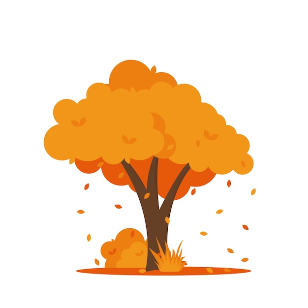 Kleurrijke herfst bomen cartoon geel oranje herfst boom en herfst tuin bush pictogram met herfst seizoen bladgoud voor stadspark en bos landschap achtergrond vector geïsoleerde symbool