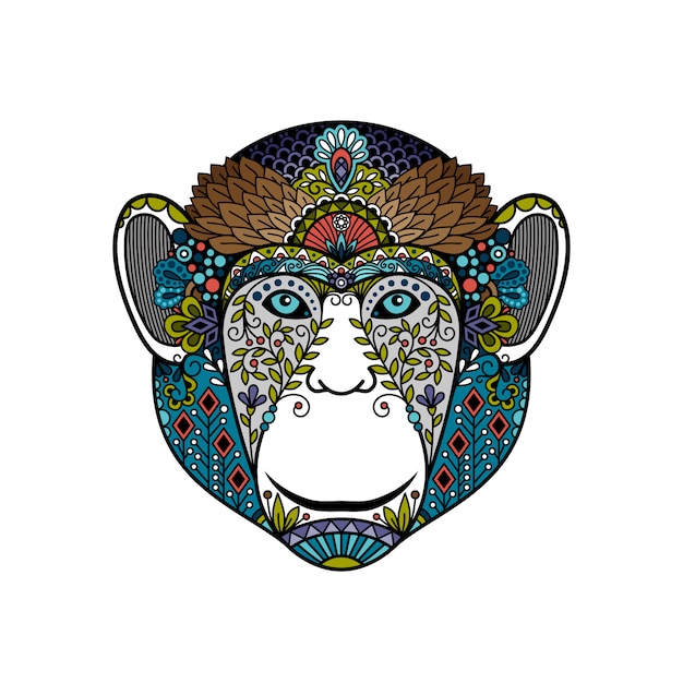 Kleurrijke hipster aap hoofd