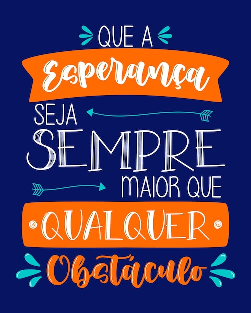 Kleurrijke hoop citaat belettering in braziliaans portugees