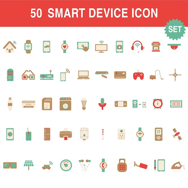 Kleurrijke icon set van Smart-apparaat in vlakke stijl.