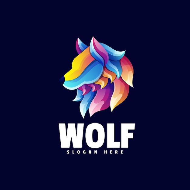 Kleurrijke illustratie en eenvoudig logo van de wolf