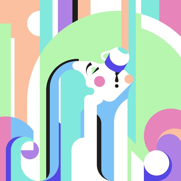 Vector kleurrijke illustratie van koffieliefhebber in abstracte geometrische stijl