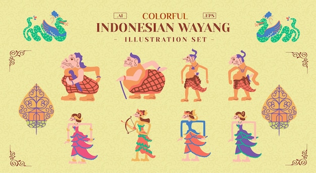 Kleurrijke Indonesische Wayang-set