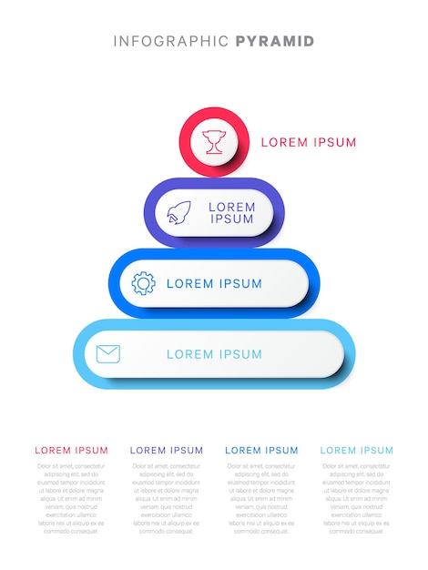 kleurrijke infographic piramide met vier niveaus één lijn pictogrammen en tekstblokken