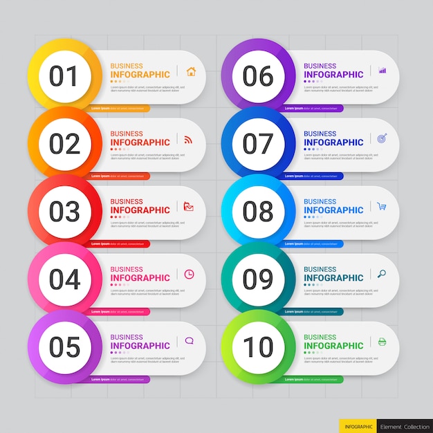 Kleurrijke infographic sjabloon met tien stappen