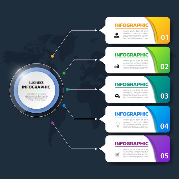 Kleurrijke infographics-sjabloon 5 opties.