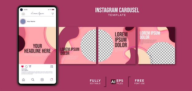 Kleurrijke instagram carrouselsjabloon met smartphone