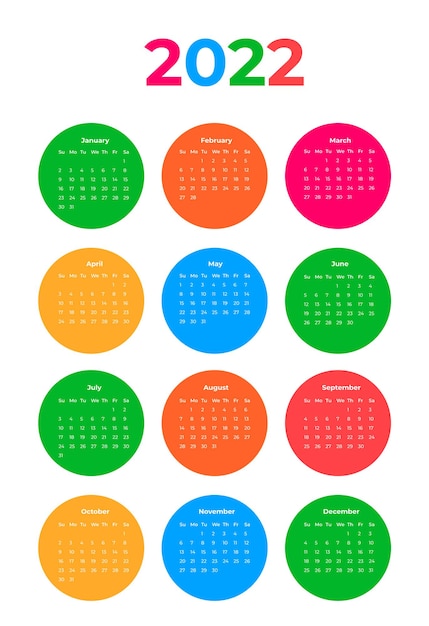 Vector kleurrijke kalender 2022 week start zondag huisstijl planner sjabloon