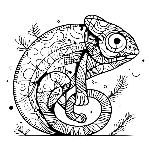 Kleurrijke kameleon handgetekende vectorillustratie zentangle-stijl