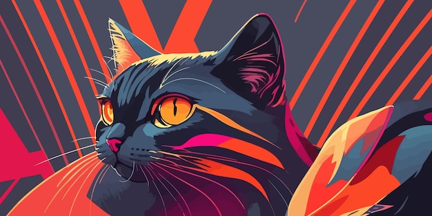 Vector kleurrijke kat esthetische achtergrond abstracte illustratie