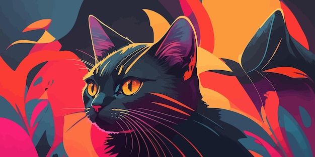 Vector kleurrijke kat esthetische achtergrond abstracte illustratie