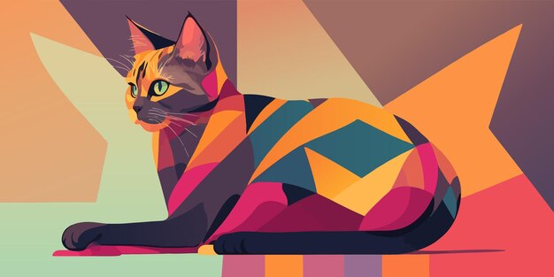 Kleurrijke kat esthetische achtergrond abstracte illustratie