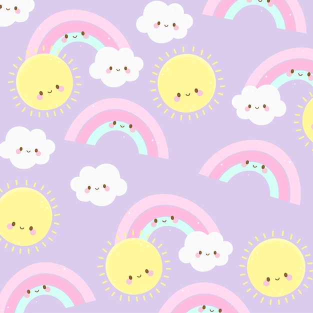 Kleurrijke kawaii zon, wolk, regenboog cartoon schattige baby meisje babydouche