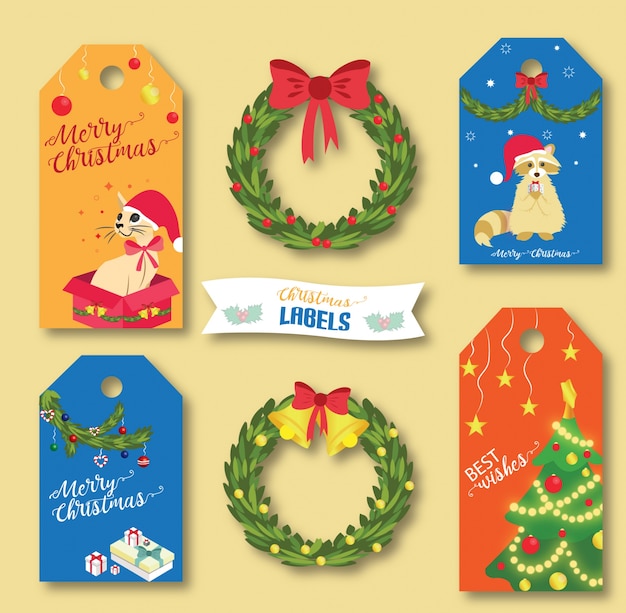 Kleurrijke kerst labels instellen