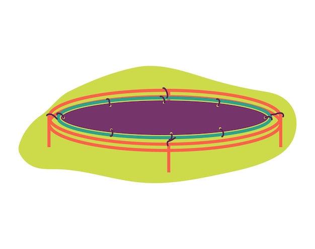 Vector kleurrijke kindertrampoline met veiligheidsnet, buitenplezier en activiteitenapparatuur, kindertuinspel