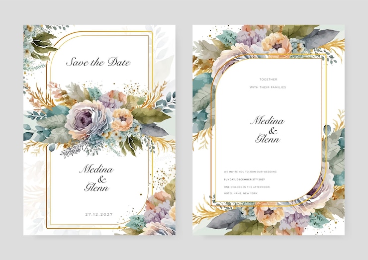 Vector kleurrijke kleurrijke bloemige bloem mooie en elegante bloemige bruiloft uitnodiging kaart sjabloon