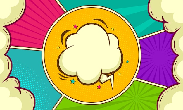 Kleurrijke komische pop-art pagina scène achtergrond met cloud
