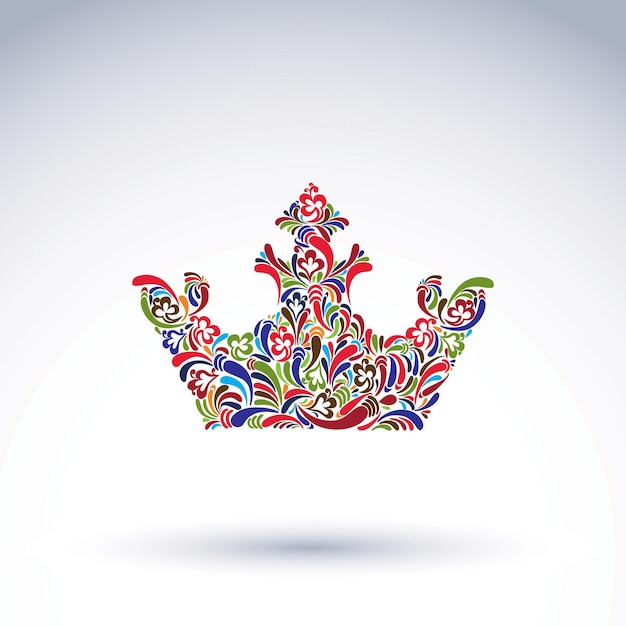 Vector kleurrijke kroon met bloemenpatroon, ontwerpelement voor kroning. klassiek koninklijk accessoire versierd met abstract bloem vectorpatroon.