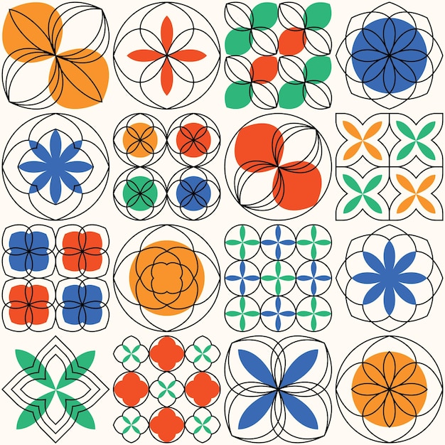 Kleurrijke kunstachtergrond met abstracte geometrische vormen Trendy Neo Memphis naadloos patroon